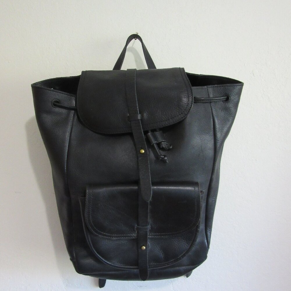 MADEWELL Black Leather Adjustable Straps Drawstring Closure Backpack